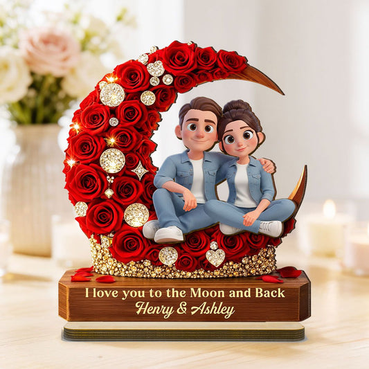 I Love You to the Moon and Back Romantic Love - Personalized 2-Layered Wooden Plaque - Heartfelt Valentine's Day Gift for Her, for Him