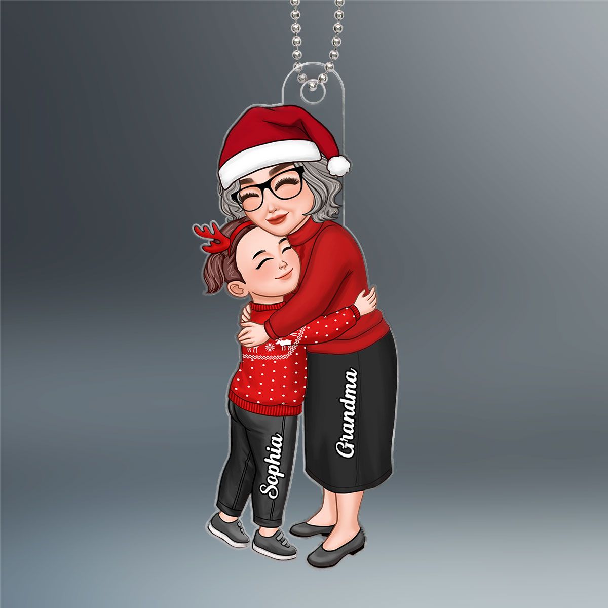 Grandma & Grandkid Hugging Christmas Gift For Granddaughter Grandson Personalized Acrylic Ornament