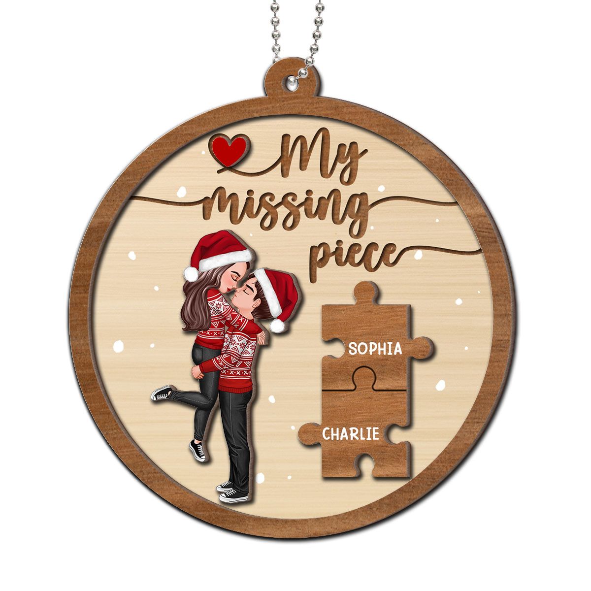 My Missing Piece Couple Hugging Kissing Christmas Personalized 2-Layer Wooden Ornament