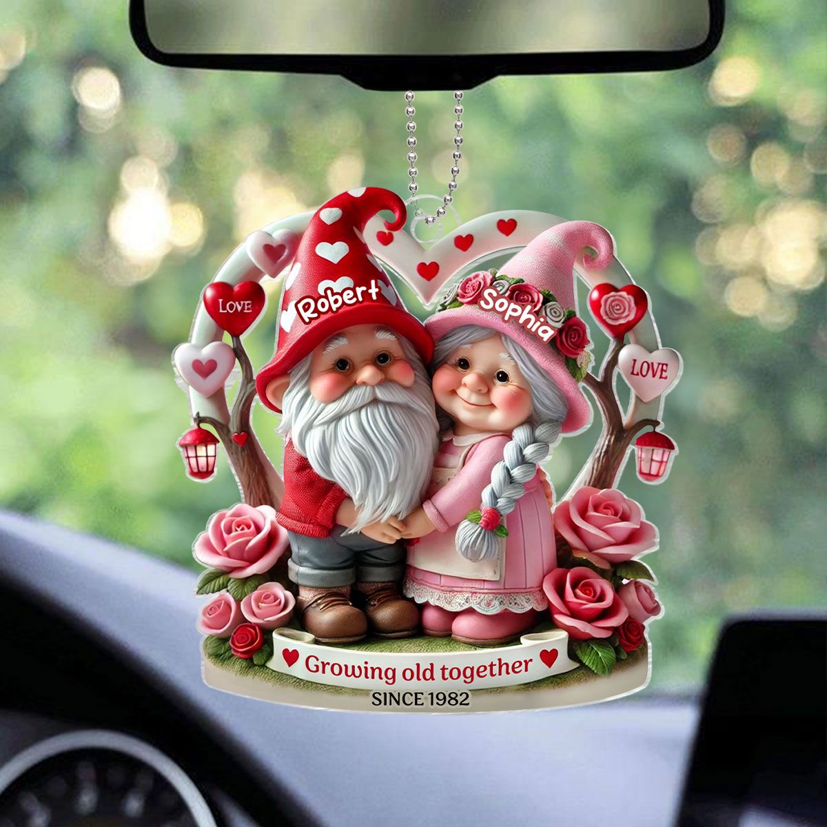 Gnome 3D Effect Old Couple Valentine's Day Gift for him, Gift for her, Personalized Acrylic Car Hanger