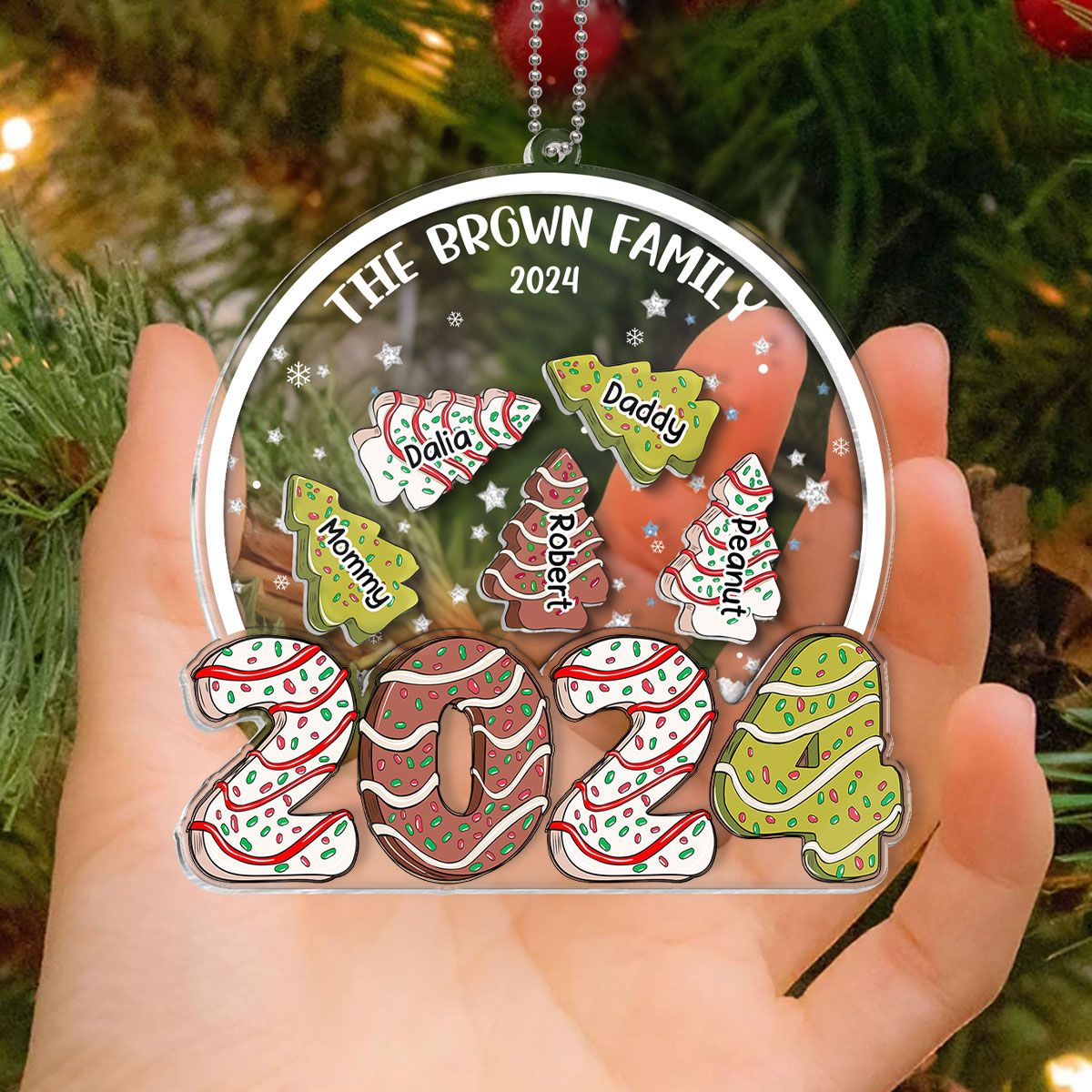 Family Christmas Tree Cake 2024 Personalized Ornament, Christmas Gift