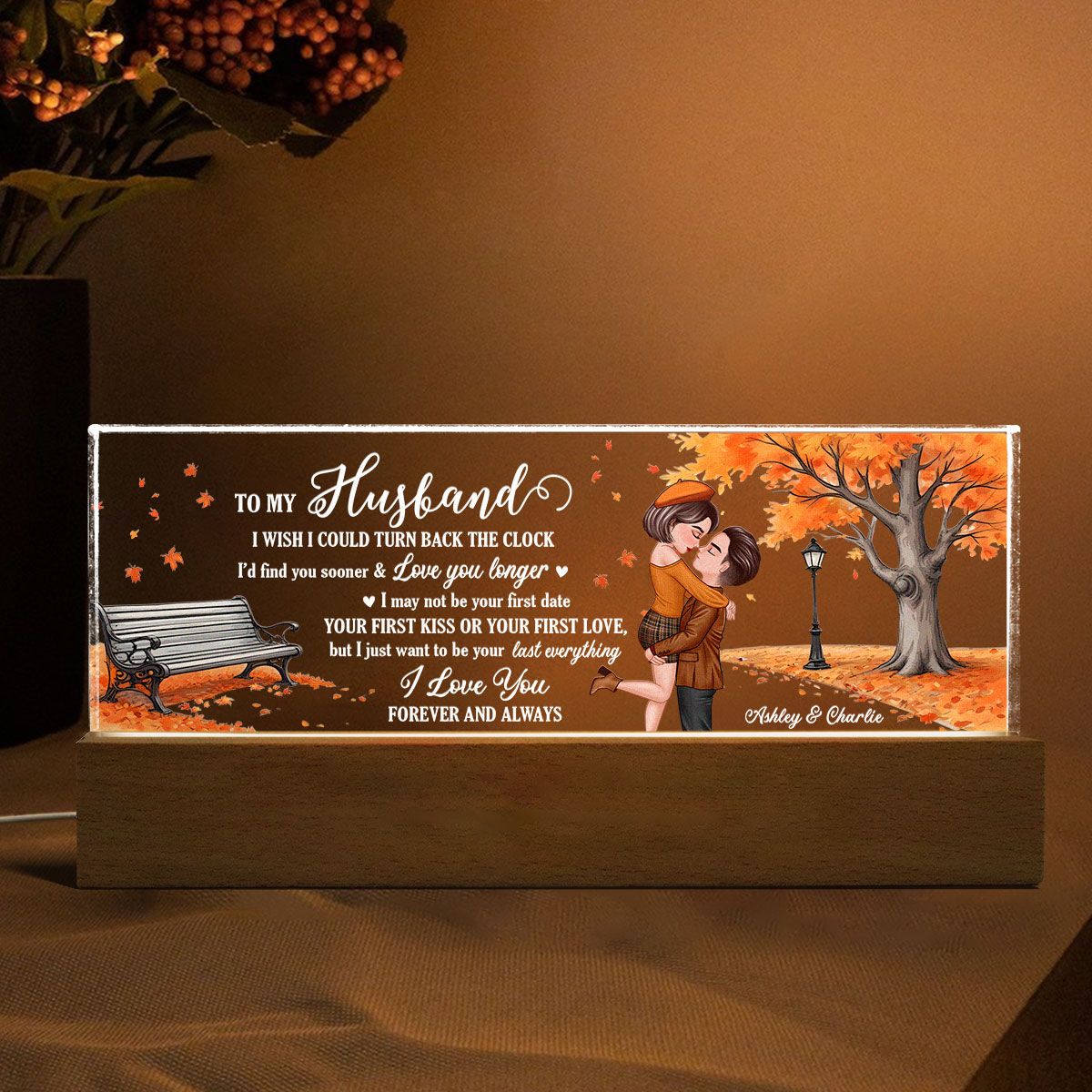 Wish I Could Turn Back The Clock Fall Season Couple Personalized Acrylic LED Night Light, Gift For Him, Gift For Her