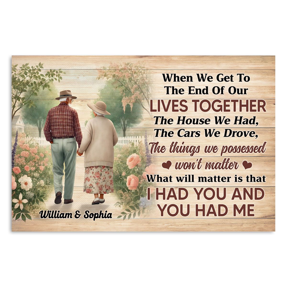 Old Couple Walking In The Flower Garden Personalized Poster, Gift For Him, For Her