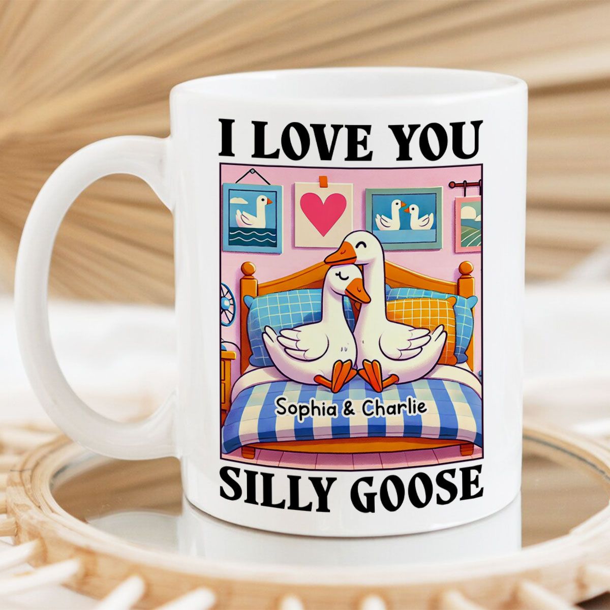 I Love You Silly Goose Cute Romantic Valentine's Day Gift Mug, Cute Ducks Personalized Mug, Girlfriend Boyfriend Gift