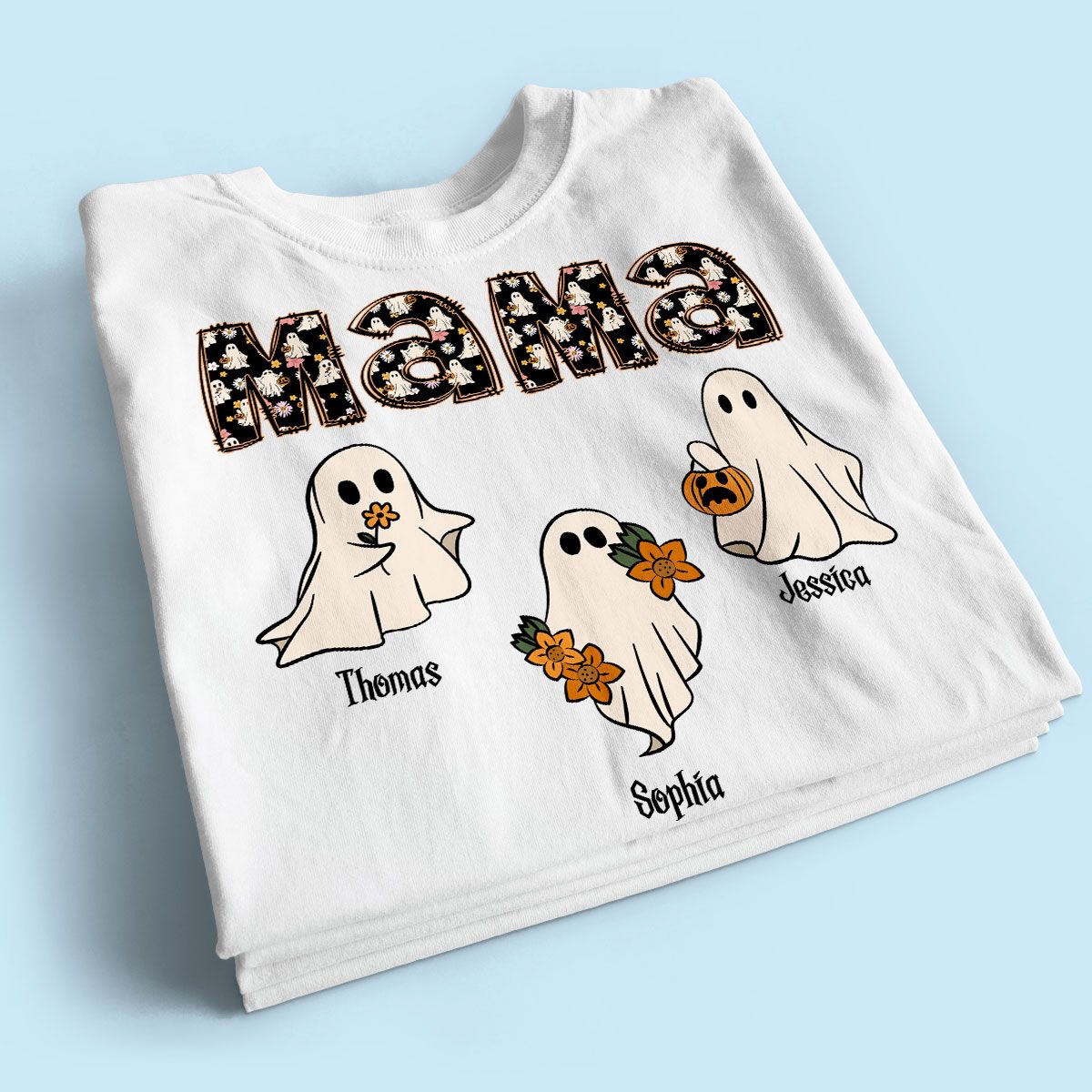 Grandma Mom Halloween Retro Boo Patterned Personalized Shirt