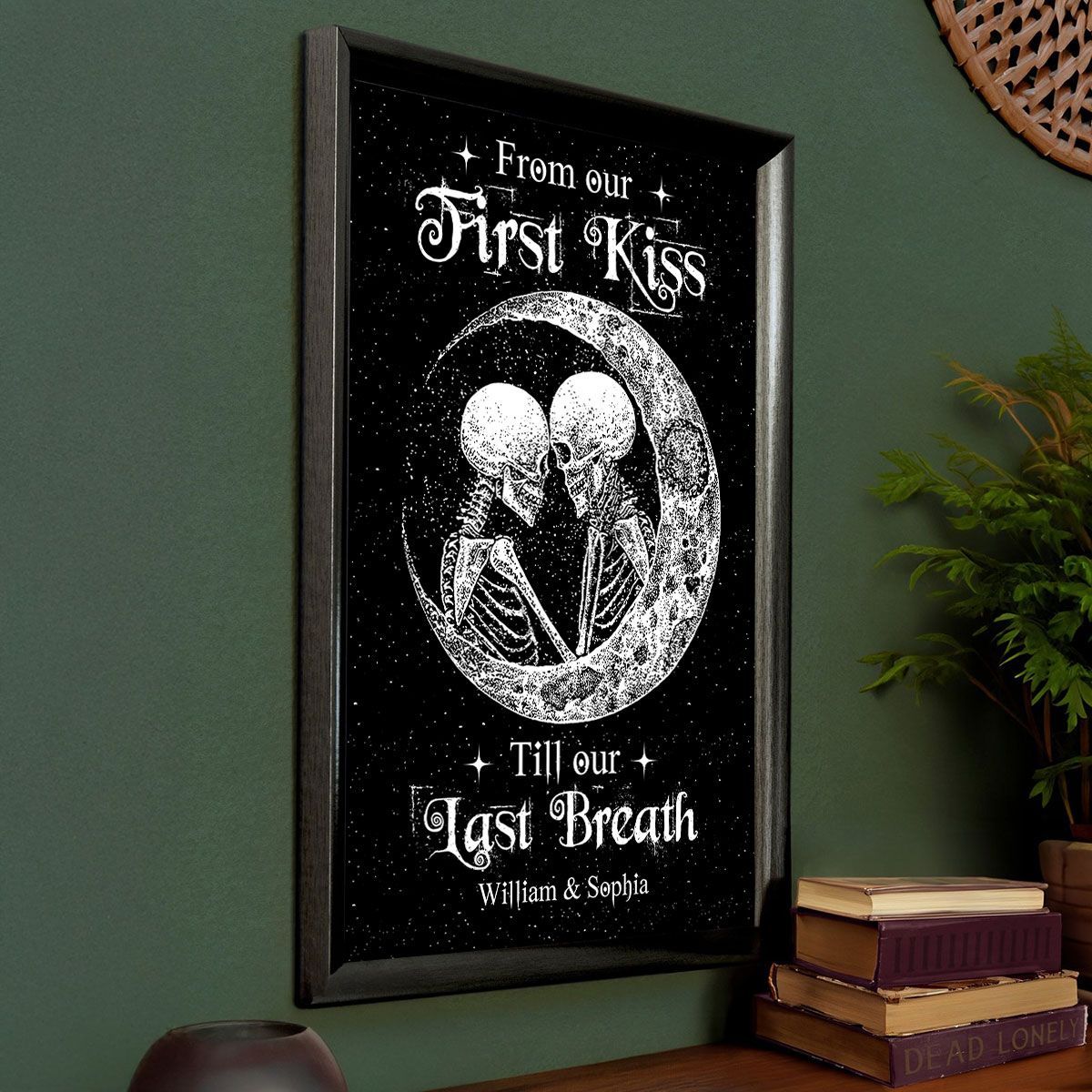 Skeleton Skull Couple I Love You To The Moon And Back Personalized Vertical Poster, Gothic Home Decoration