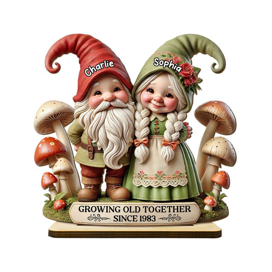 Whimsical Gnome Couple Personalized Standing Wooden Plaque, Heartfelt Valentine's Day Gift For Couple, For Him, For Her, Husband, Wife