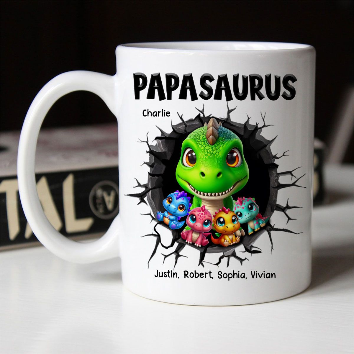 Grandpasaurus Daddysaurus And Kids In A Hold 3D Printed Personalized Mug