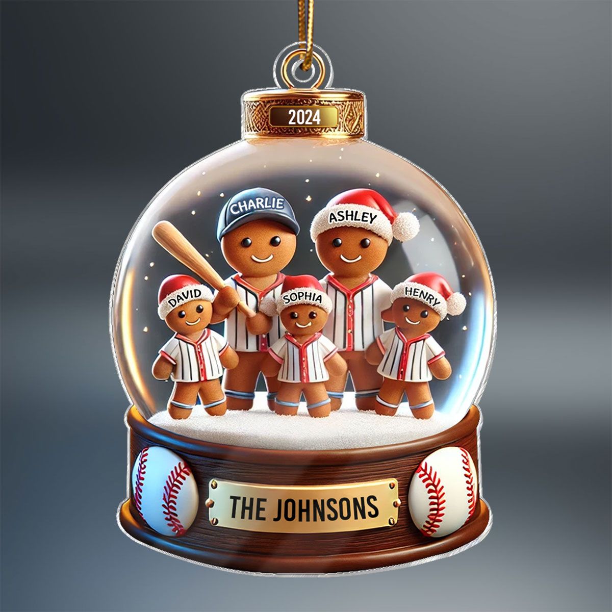 Baseball Gingerbread Family Sport Lover Personalized Acrylic Ornament, Unique 2024 Christmas Gift For Family