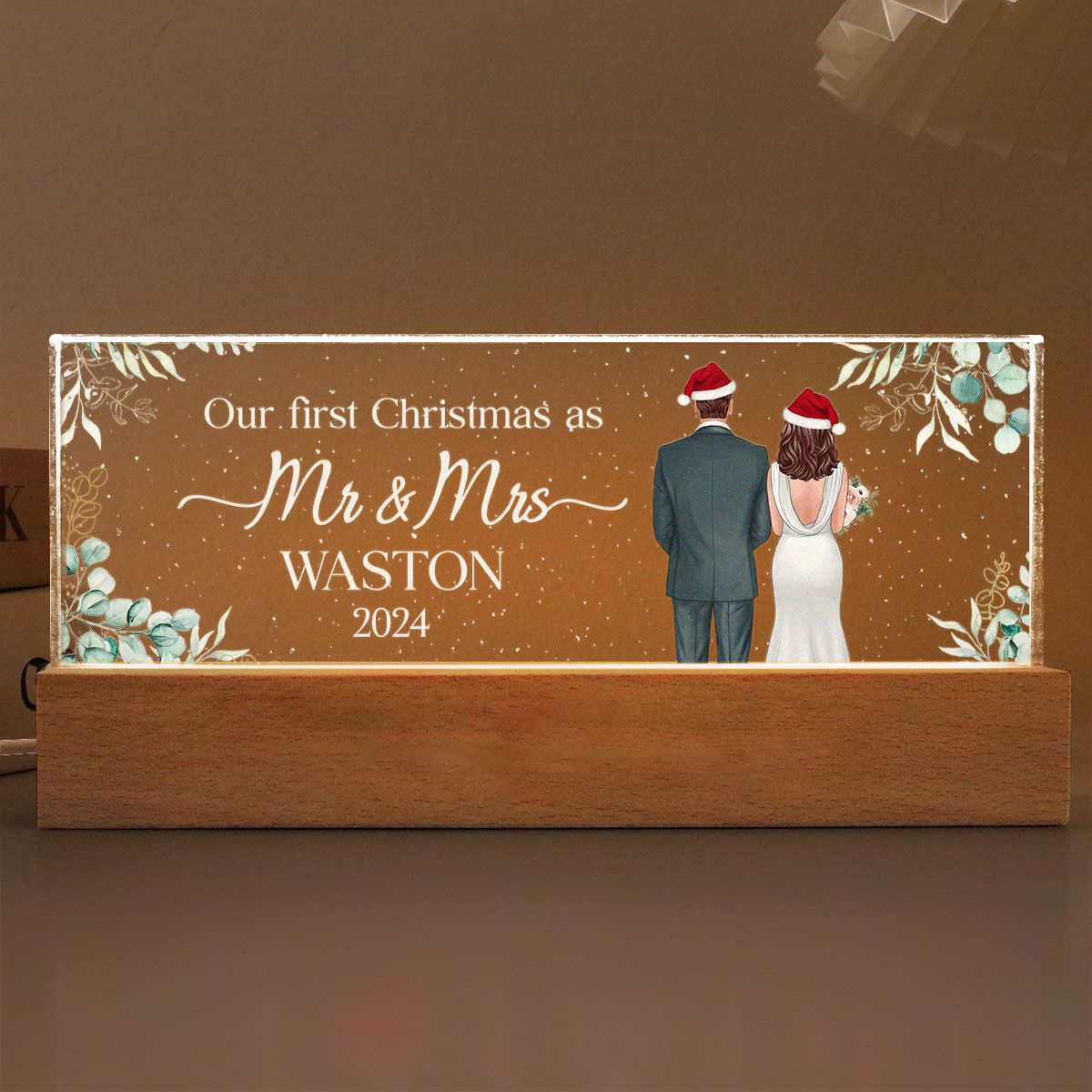 First Christmas As Mr Mrs Personalized Acrylic Block LED Night Light