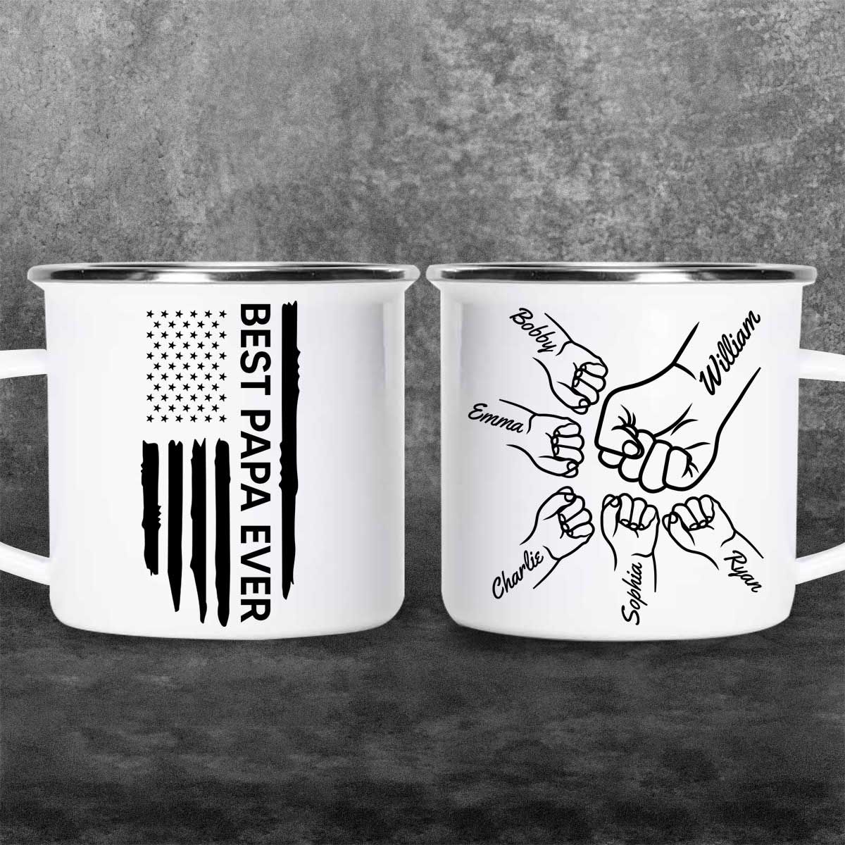 Best Dad Papa Grandpa Ever Fist Bump Outline Nation Flag Father‘s Day Gift For Husband Father Figures Personalized Campfire Mug