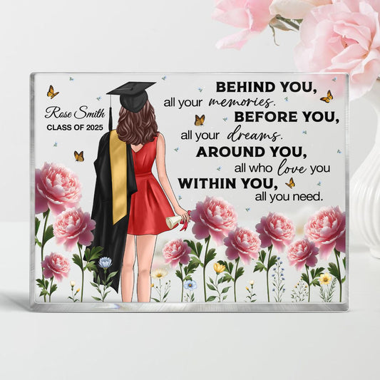 Graduation Senior 3D Effect Birth Month Flowers Personalized Rectangle Acrylic Block Plaque, Graduation Gift
