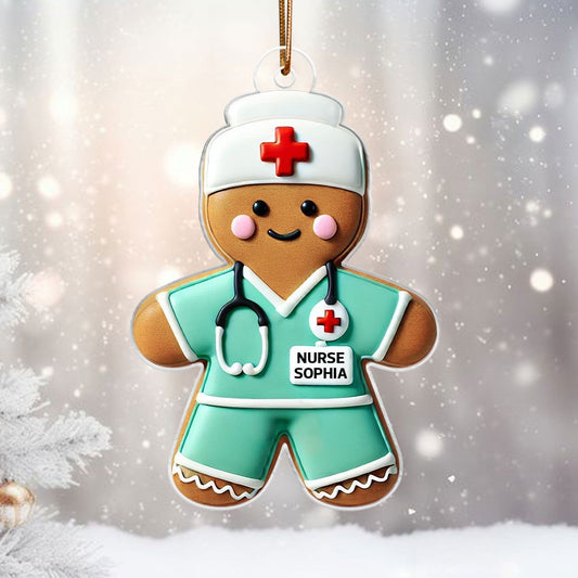 Gingerbread Nurse Personalized Acrylic Ornament, Christmas Gift For Nurses