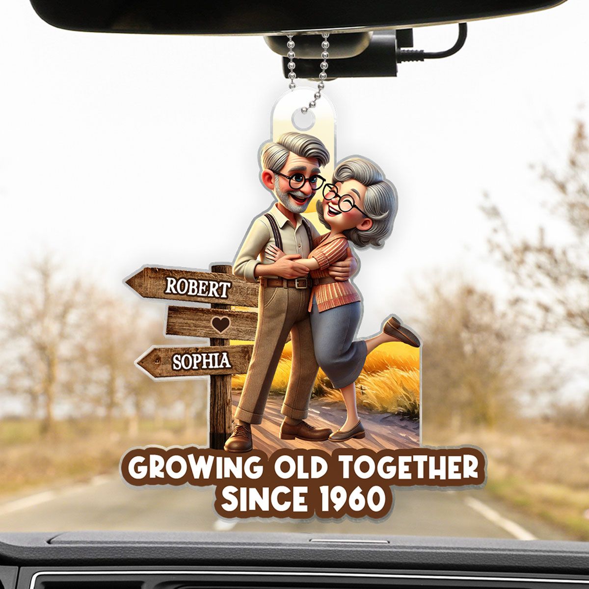 Growing Old Together Personalized Car Hanger Ornament, Anniversary Valentine's Day For Him, For Her, Husband, Wife