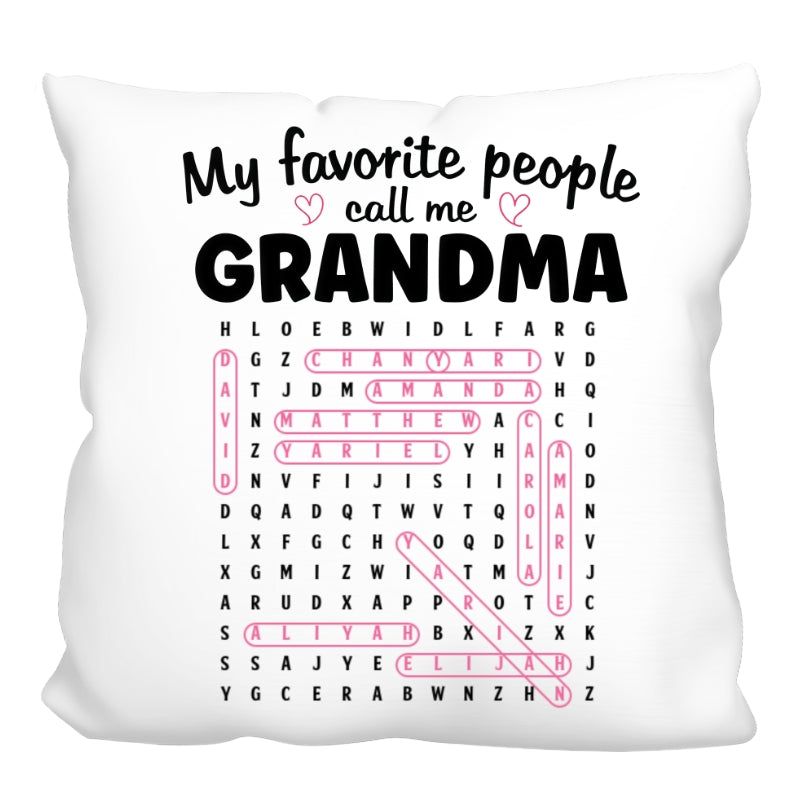 Grandma's Favorite People Word Search Puzzle - Personalized Pillow - Mother's Day Gift For Grandma Mom