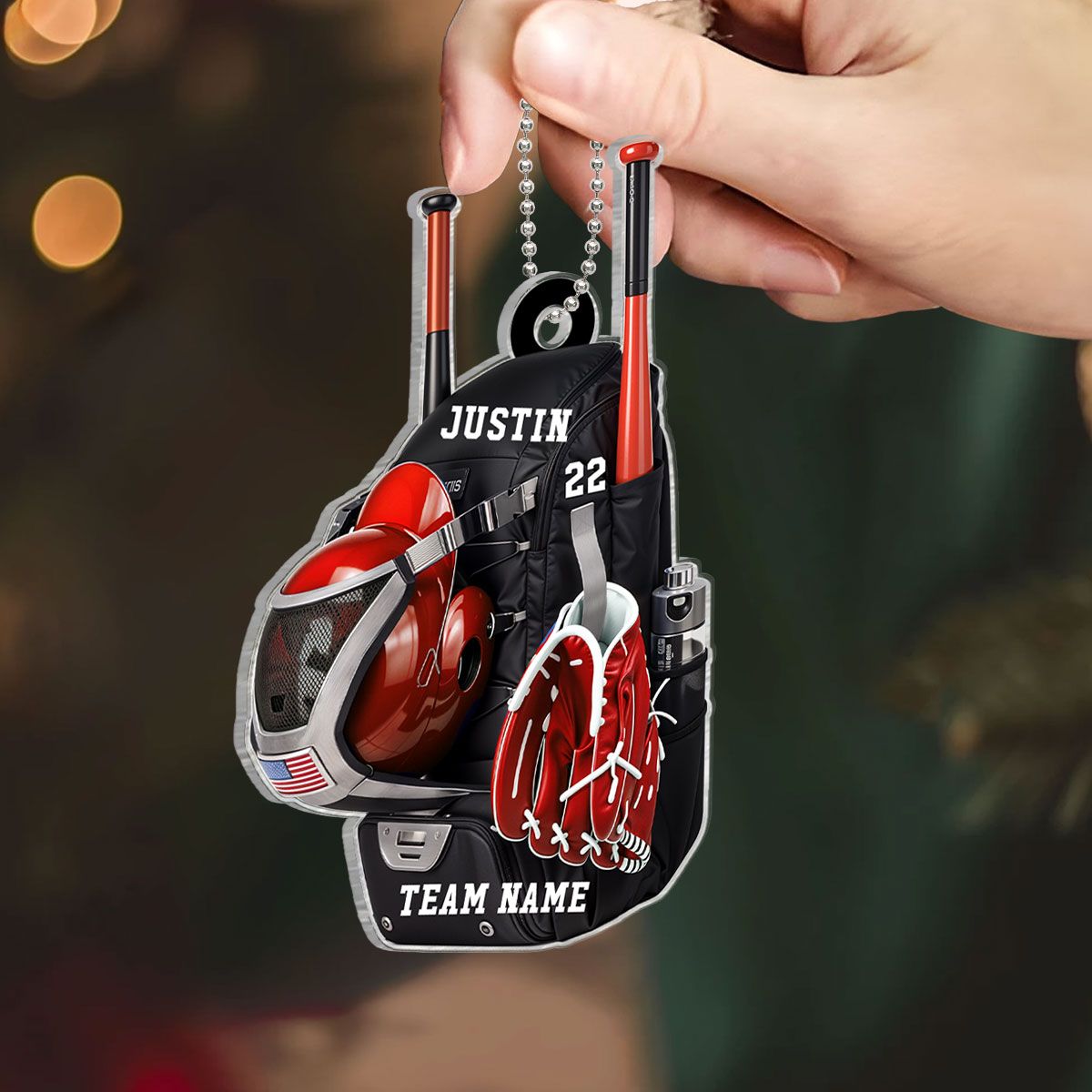 Personalized Baseball Softball Bag Personalized Acrylic Christmas Ornament, Baseball Player Name and Number, Custom Baseball Team Gifts