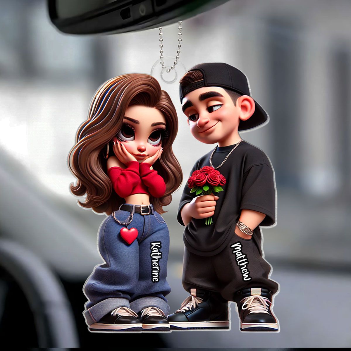 Y2K Couple Personalized Acrylic Car Hanger, Valentine's Day Gift For Couple, For Him, For Her