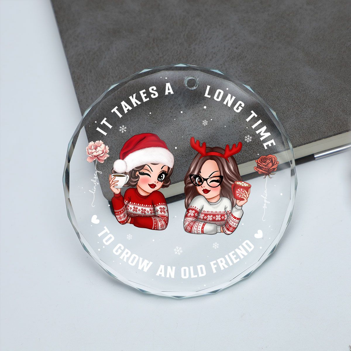 It Takes A Long Time To Grow An Old Friend Personalized Glass Ornament, Christmas Gift For Best Friend