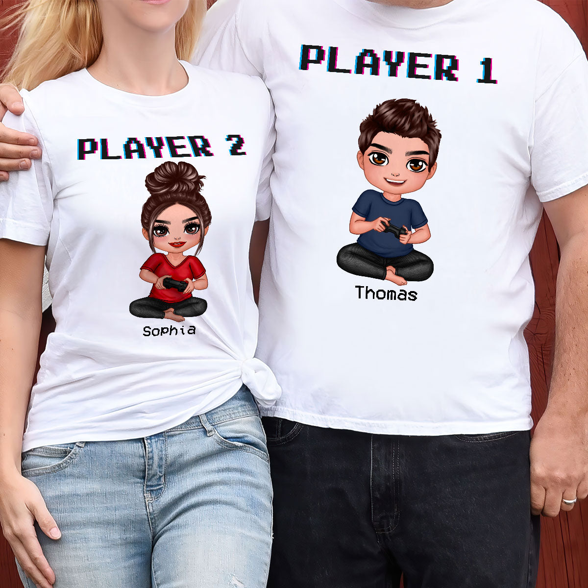 Couple Gaming Player 1 Player 2 Valentine‘s Day Personalized Matching Shirts