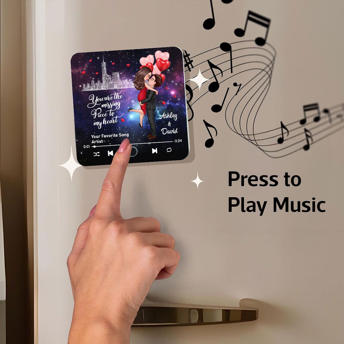 The Missing Piece To My Heart Couple Kissing Favorite Song Personalized Music Fridge Magnet, Gift For Couple