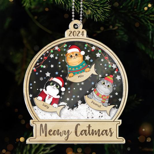 Meowy Catmas Personalized Shaker Ornament, Christmas Gift For Cat Lovers