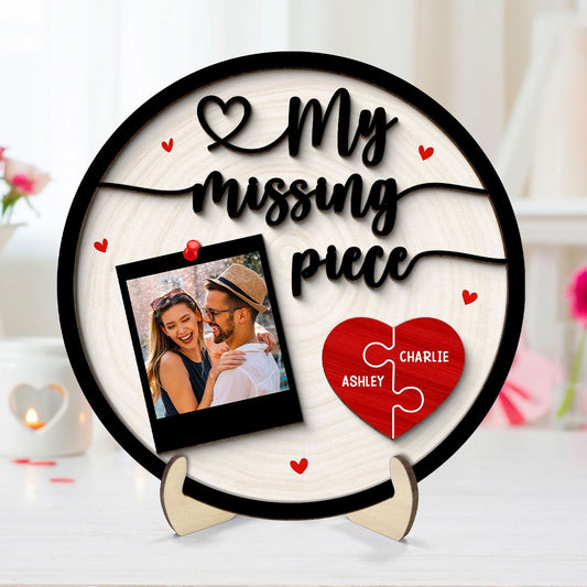 My Missing Piece Couple Photo Valentine's Day Gift Personalized 2-Layer Wooden Plaque