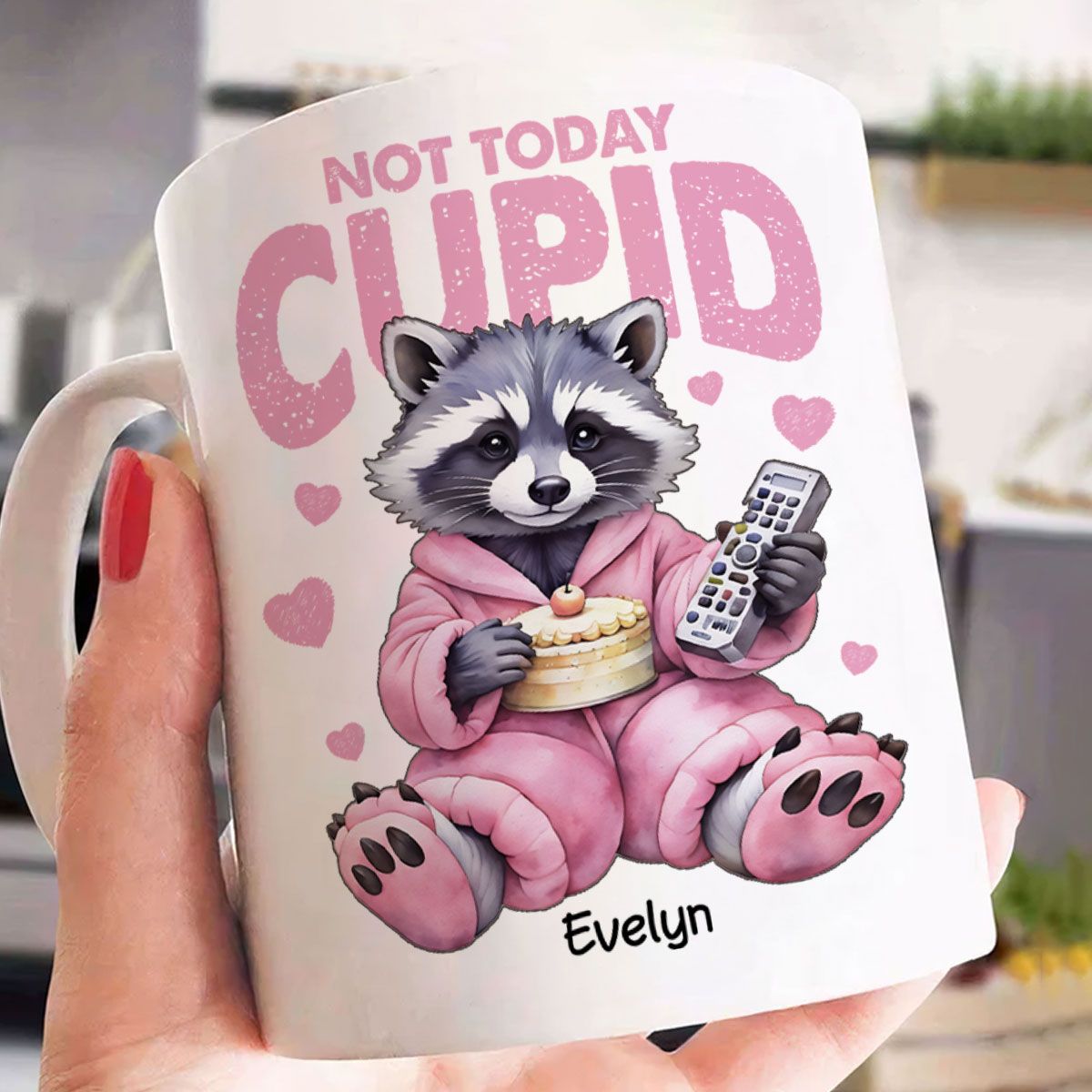 Not Today Cupid Anti-Valentine Funny Raccoon Personalized Mug