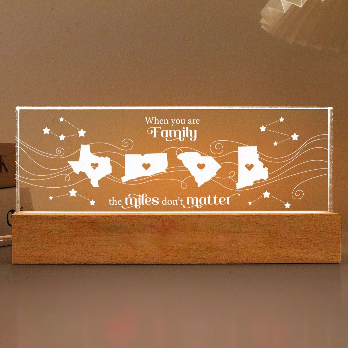 Long Distance Family Friends Siblings Sisters Besties Personalized Acrylic LED Night Light, Togetherness Christmas Gift