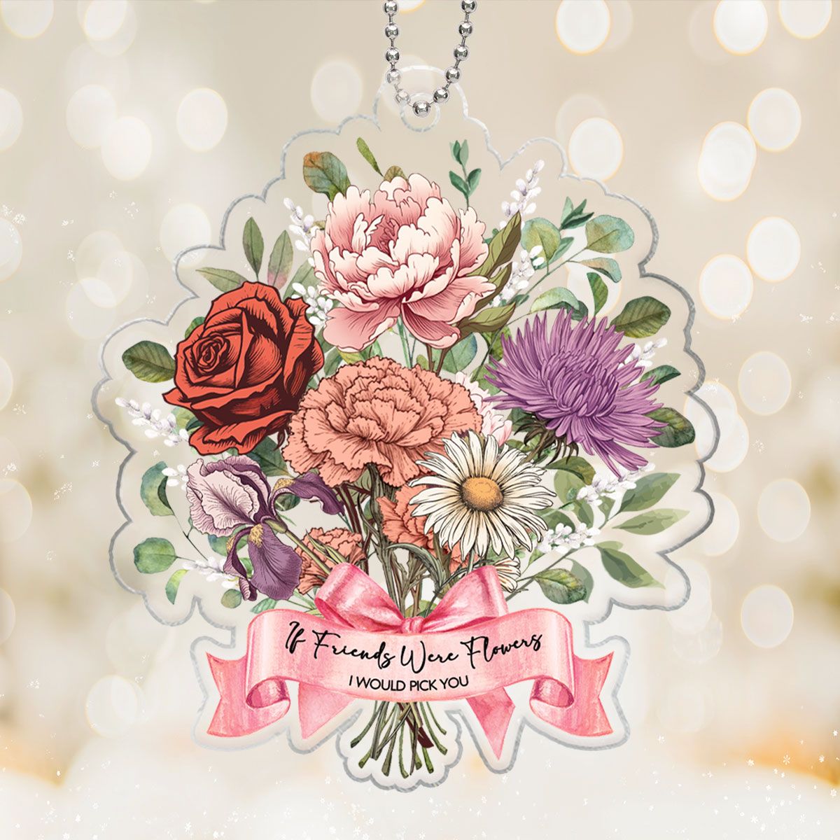 Birth Month Flower Bouquet Family Besties Personalized Acrylic Ornament, Christmas Decor