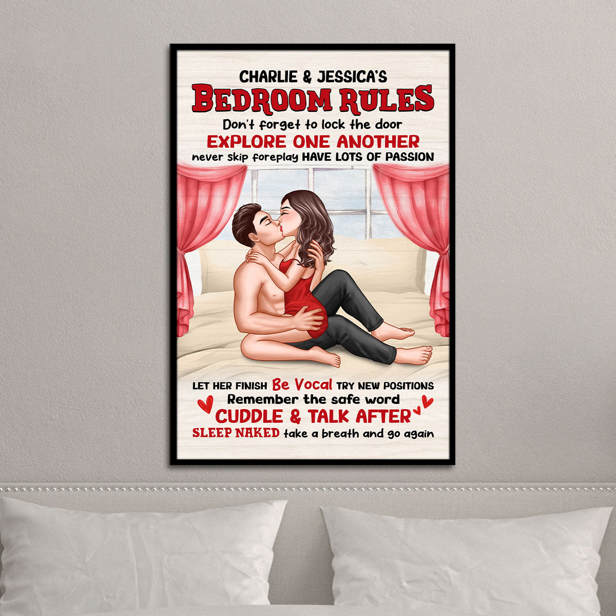 Sexy Couple Kissing Bedroom Rules Personalized Vertical Poster