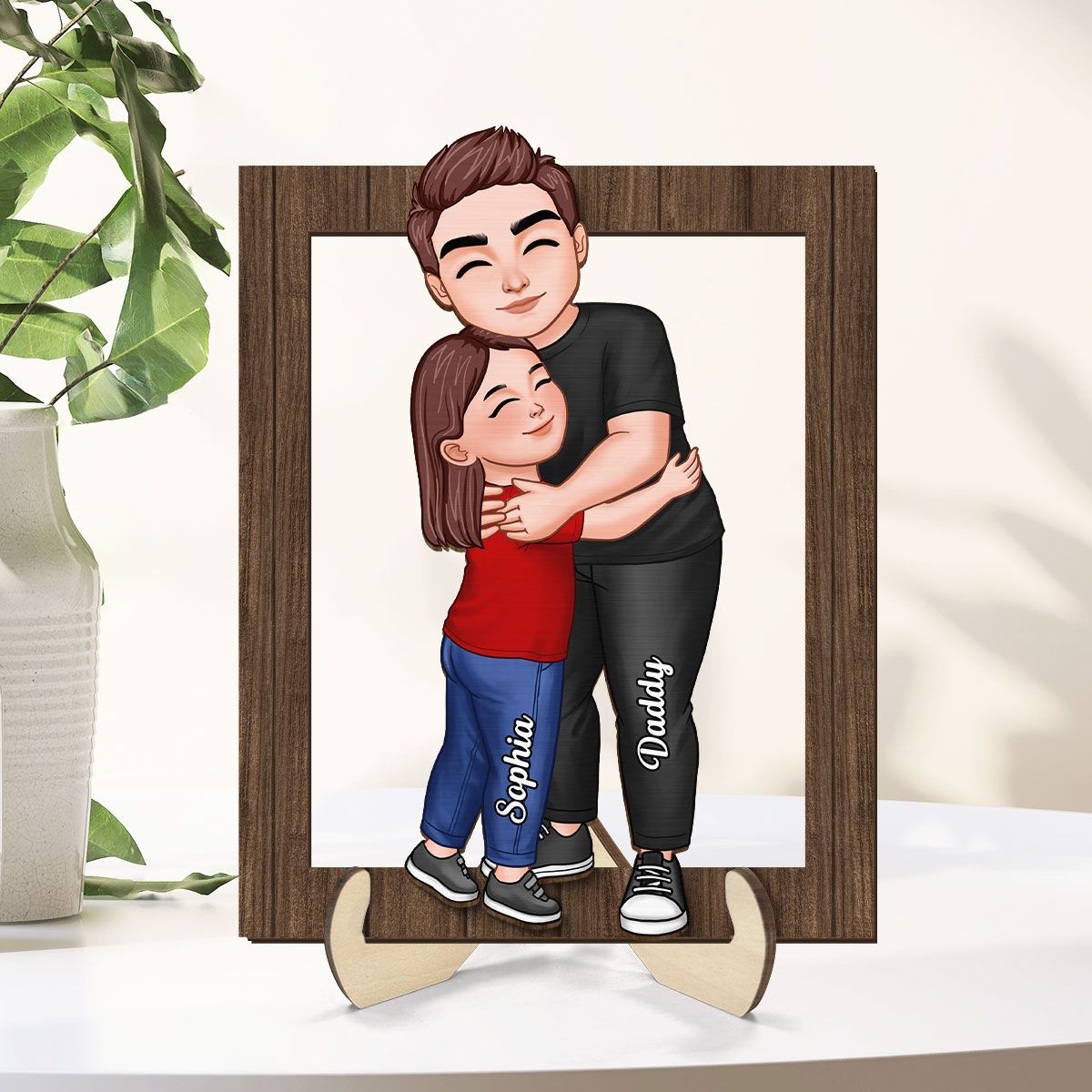 Dad Grandpa Hugging Kid Personalized 2-Layer Wooden Plaque