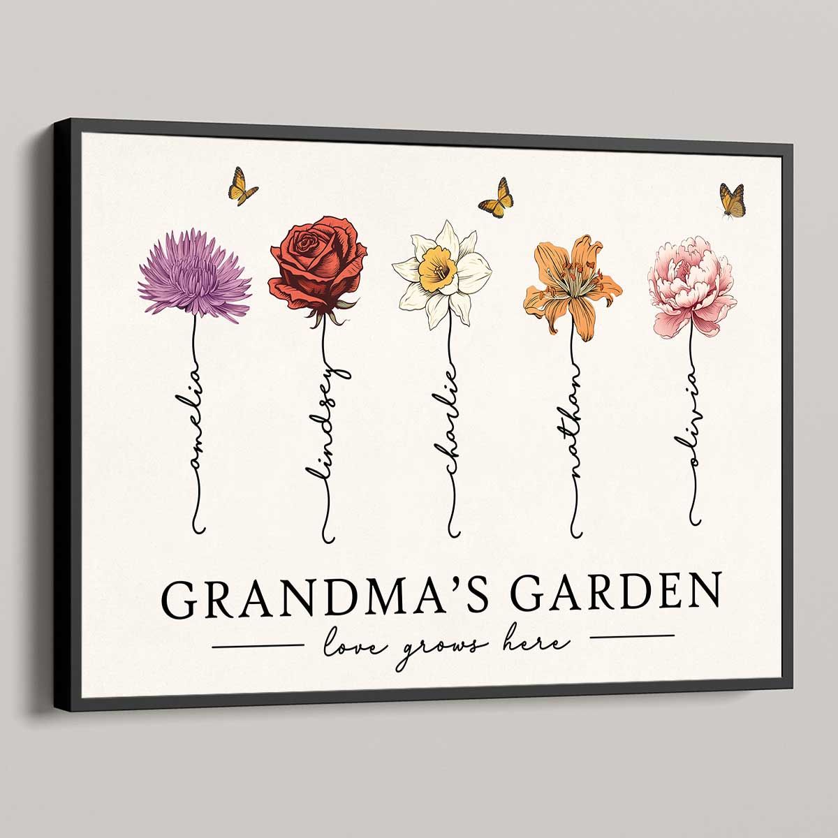 Grandma‘s Garden Love Grows Here Beautiful Birth Month Flower Gift For Grandma Mom Personalized Canvas