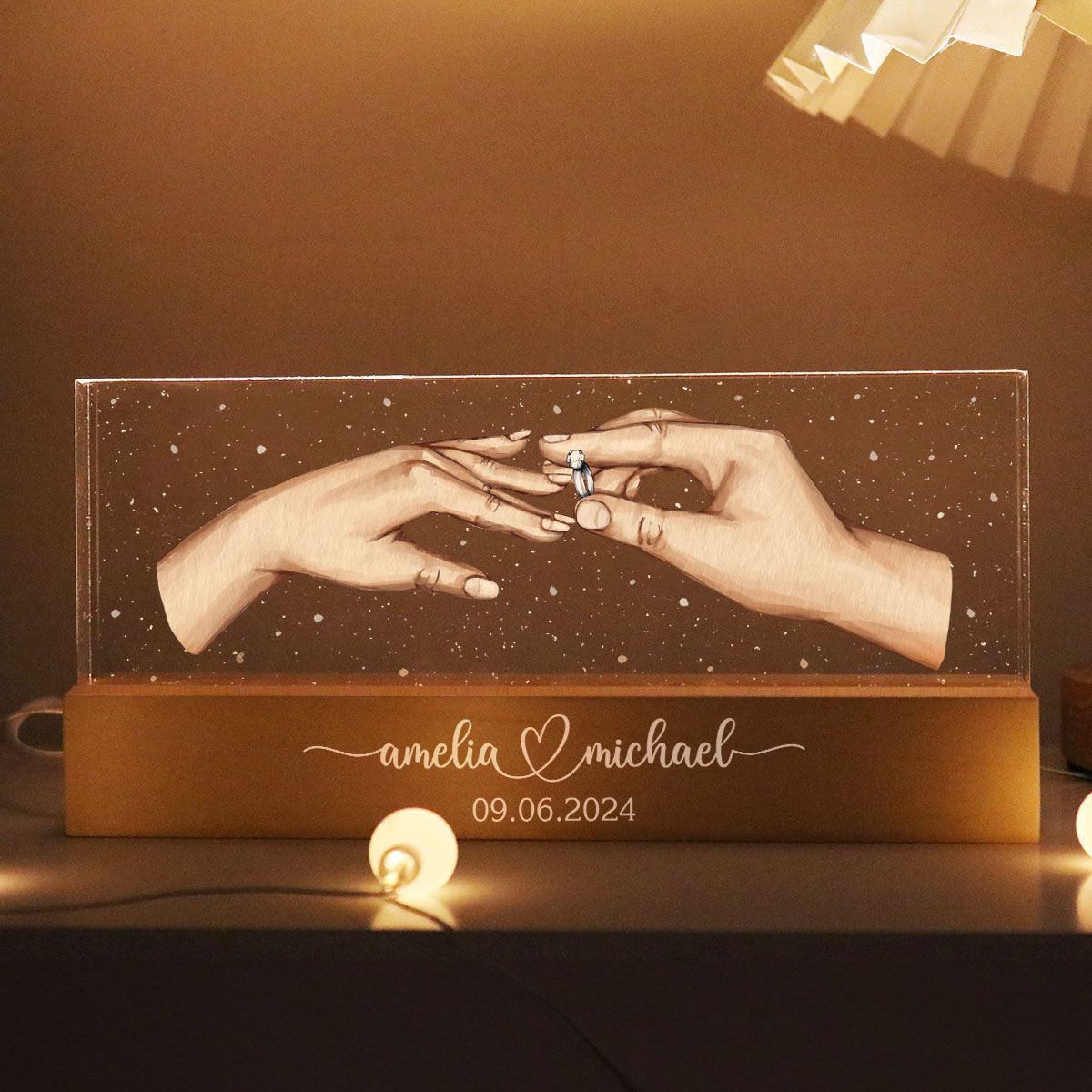 Will You Marry Me? She Said Yes! Personalized Acrylic Block LED Night Light, Marriage Proposal, Newly Engaged Present, Just Engaged Gifts for Couples