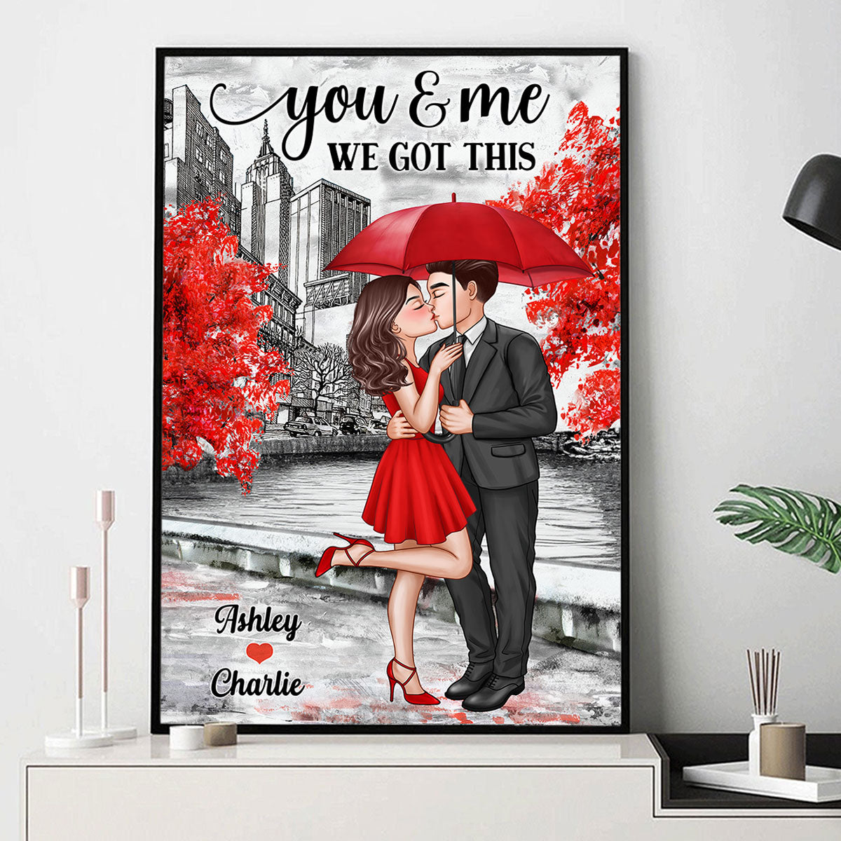 Elegant Couple On The Street Valentine‘s Day Gift Personalized Vertical Poster