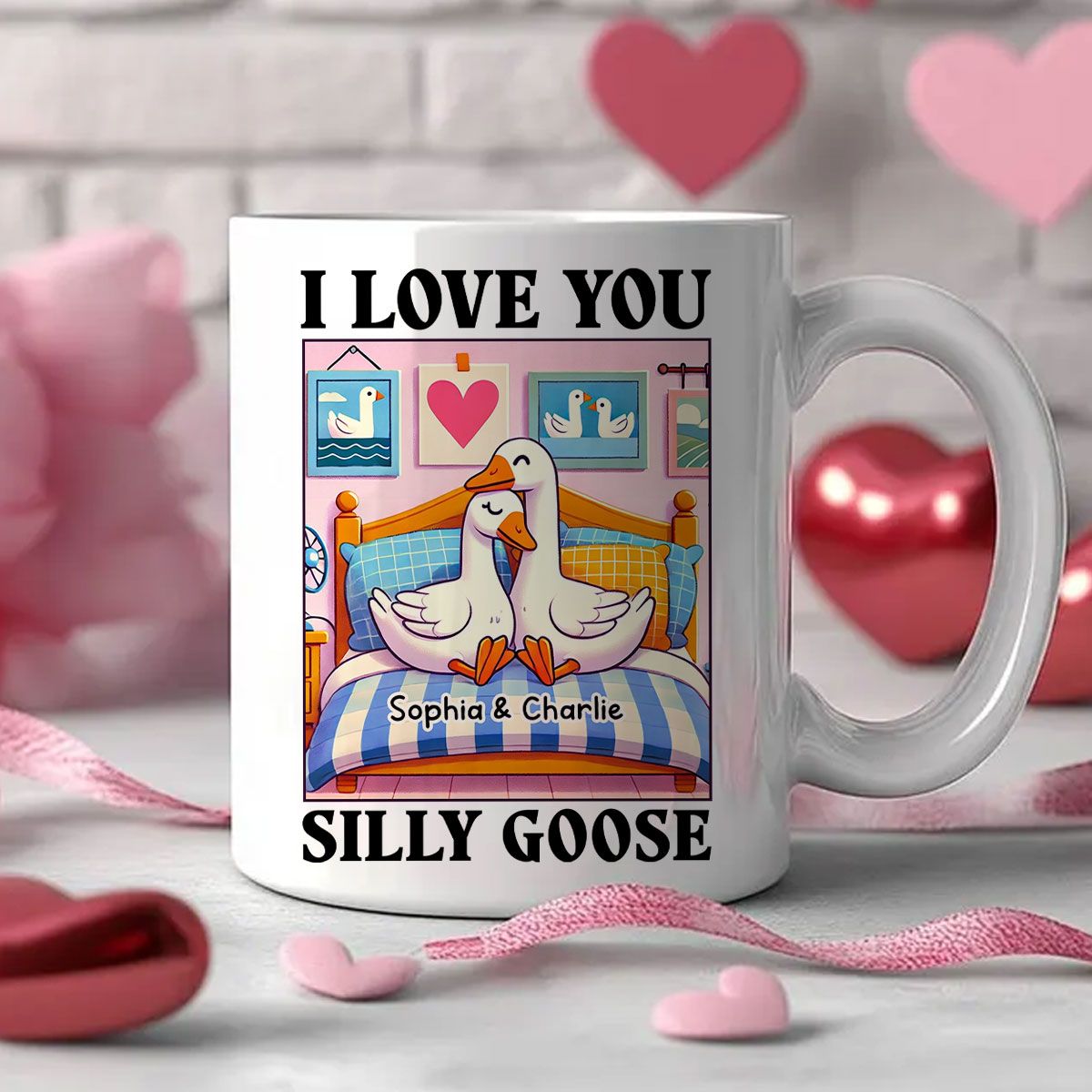 I Love You Silly Goose Cute Romantic Valentine's Day Gift Mug, Cute Ducks Personalized Mug, Girlfriend Boyfriend Gift