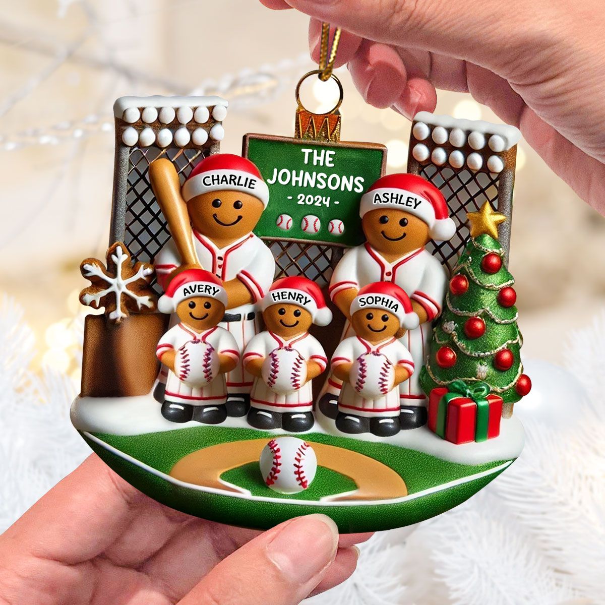 Baseball Gingerbread Family On Field Sport Lover Personalized Acrylic Ornament