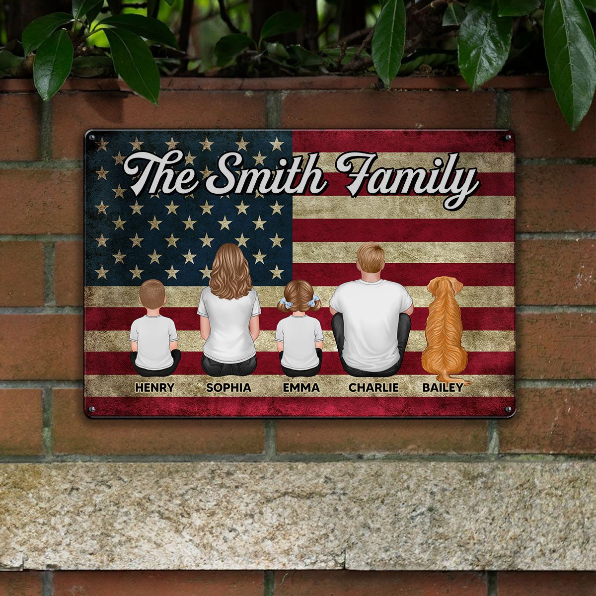 Nation Flag Family Sitting Personalized Metal Sign