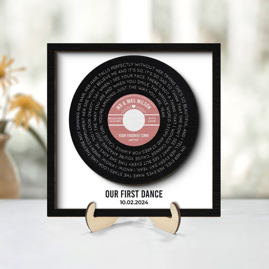 Custom Vinyl Record Label Print Personalized 2-Layer Wooden Plaque, Wedding, Valentine's Day, Anniversary, Mother's Day, Father's Day Unique Gift for Him or Her