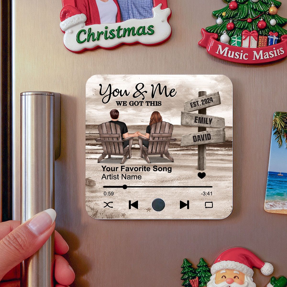 Eternal Love Beach Landscape Couple Sign Posts - Personalized Music Fridge Magnet - Heartwarming Christmas Gift For Couple, For Him, For Her