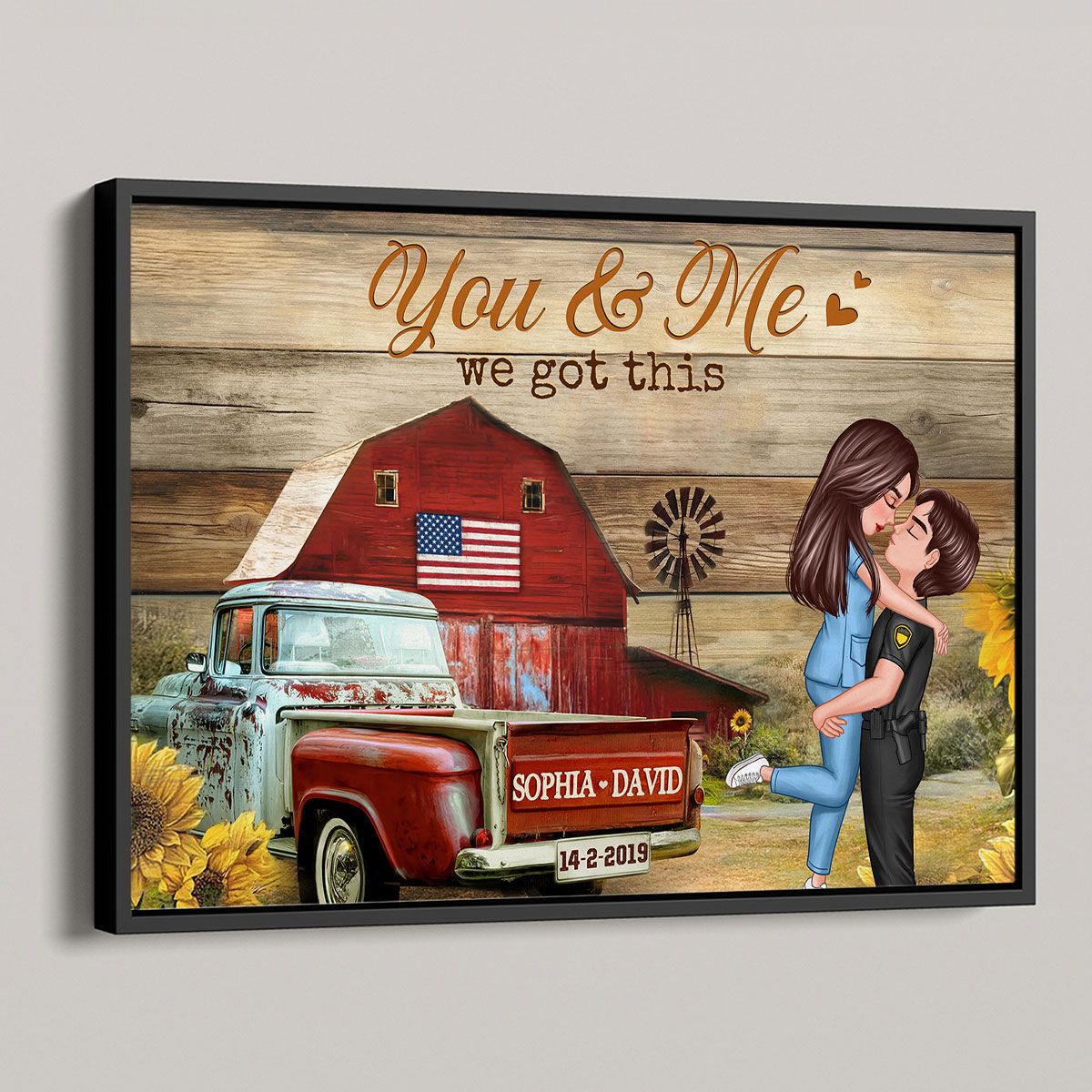 Hero Couple Vintage Truck Farmhouse Personalized Poster, Anniversary Valentine's Day Gift For Him, Her, Husband, Wife