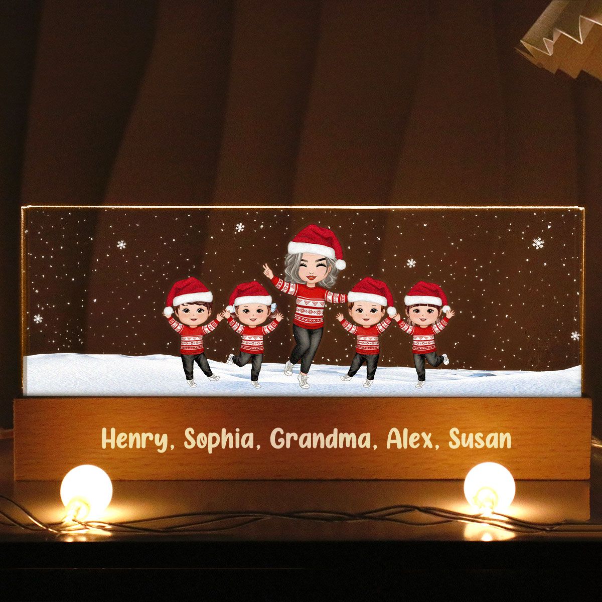 Happy Christmas Grandma Grandkids Personalized Acrylic Block LED Night Light, Gift For Grandma Granddaughter Grandson