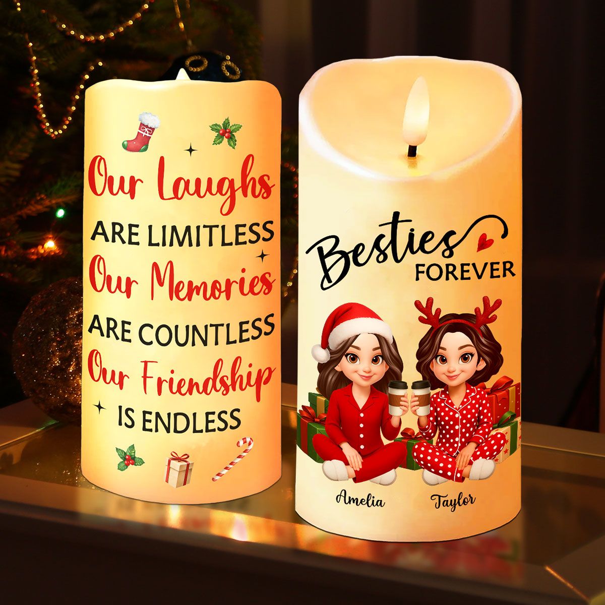 Christmas Besties Our Friendship Is Endless Personalized LED Candle