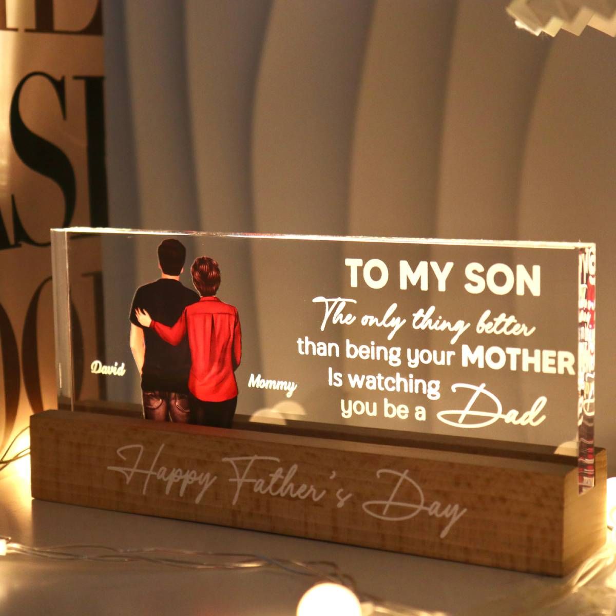 From Mom To Son Personalized LED Night Light, Heartfelt Father's Day Gift For Son