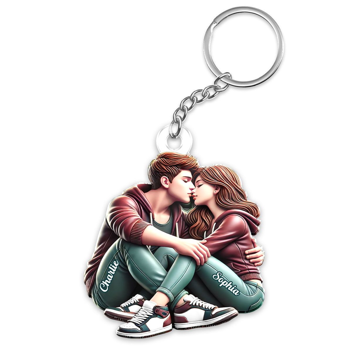 Couple Sitting Kissing Personalized Acrylic Keychain, Heartfelt Gift For Couple, For Him, For Her, Boyfriend, Girlfriend, Husband, Wife