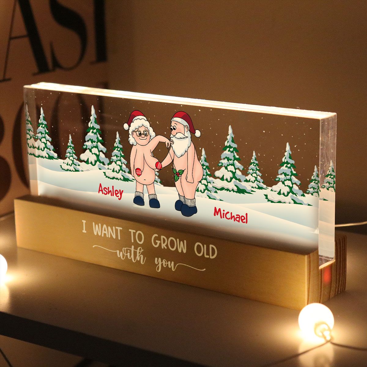 I Want To Grow Old With You Funny Christmas Couple Personalized Acrylic Block LED Night Light