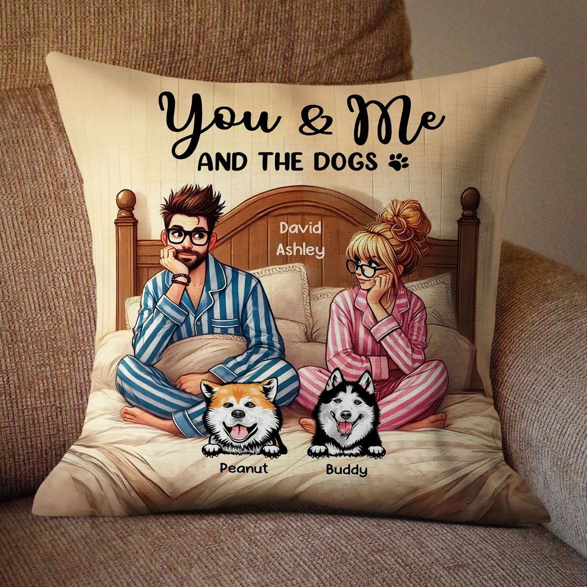 Couple And The Dogs Personalized Pillow, Anniversary Gift for him, Gift for her