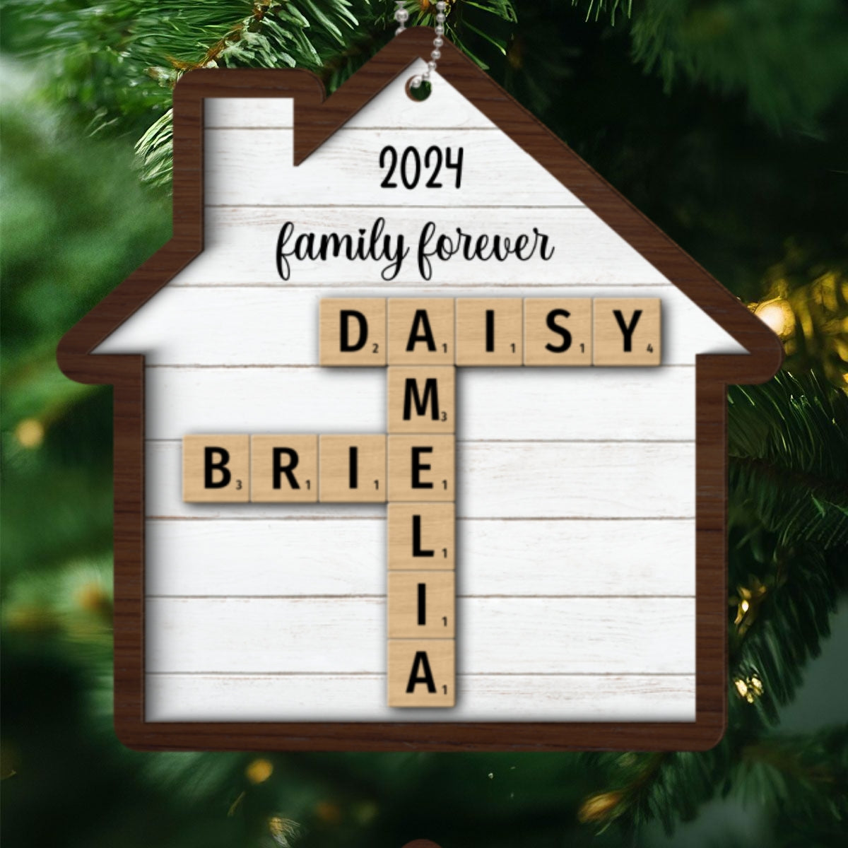 Family Crossword Puzzle Art Personalized House Shaped 2-Layer Wooden Ornament