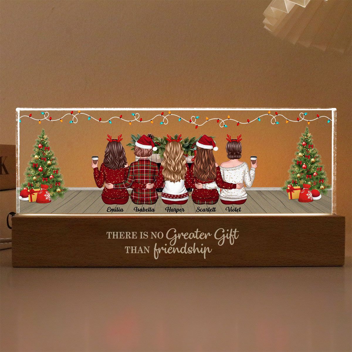 Friendship Is The Greatest Gift Personalized Acrylic Block LED Night Light, Christmas Decoration