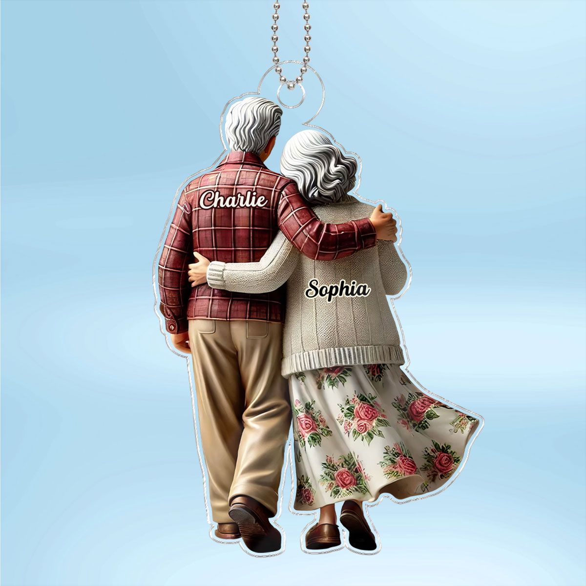 Old Couple Walking Together Personalized Car Hanger Ornament, Heartfelt Gift For Couple, For Him, For Her, Husband, Wife