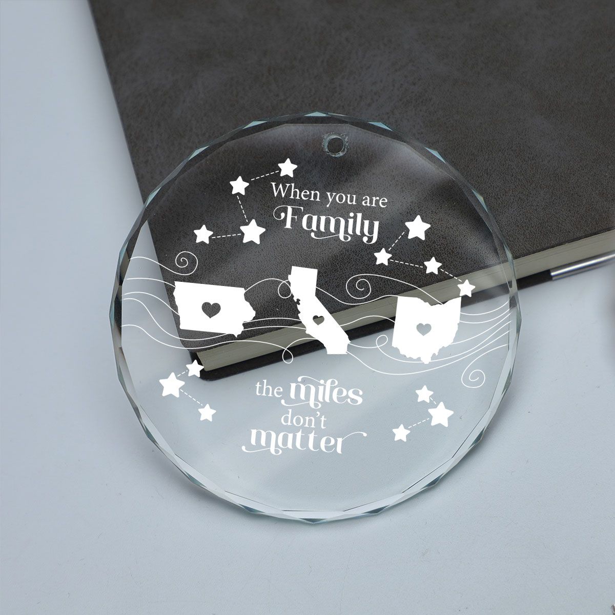 Long Distance Family Friends Siblings Sisters Besties Personalized Glass Ornament, Togetherness Christmas Gift